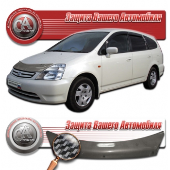 Дефлектор капота Honda Stream (Шелкография "карбон" серебро) 