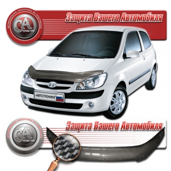 Дефлектор капота Hyundai Getz (Шелкография "карбон" серебро) 