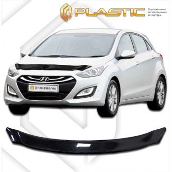 Дефлектор капота Hyundai i30 хэтчбэк (Серия "Хром" серебро) 
