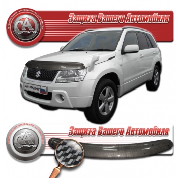 Дефлектор капота Suzuki Grand Vitara (Шелкография "карбон" серебро)